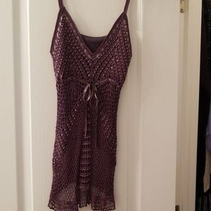 Hand beaded purple tank